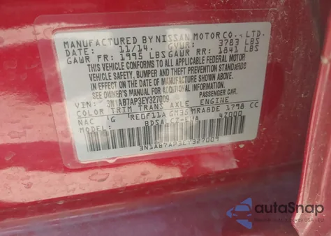 2014 Nissan Sentra S z USA, uszkodzony, nr VIN 3N1AB7AP3EY327009